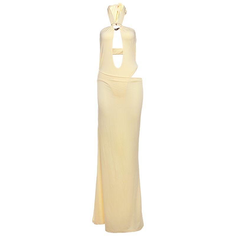 

# Sisjuly# Туманно-голубое милое французское атласное платье из легкой пряжи с прозрачными вставками и вырезами, на бретелях-халтер, женское Yellow S