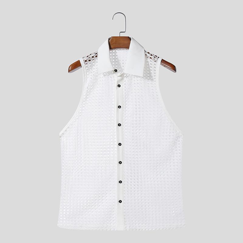 

INCERUN Мужские майки без рукавов с лацканами, на пуговицах, с вырезами, повседневные, пляжные 5XL белый