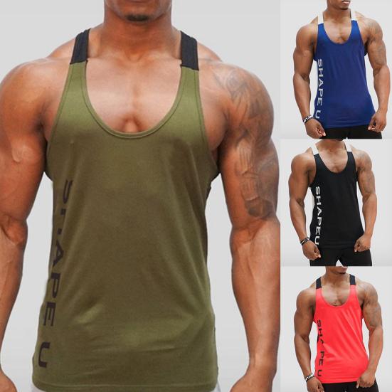 Erkek Harf Baskılı Renk Bloklu Kolsuz U Yaka Yelek Slim Fit Fitness Atlet