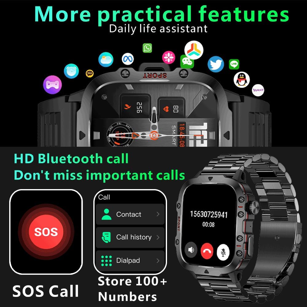 2024 Smart Watch 1.96 Inch Large Screen HD Bluetooth Call SOS Voice Assistant Men Women Smartwatch Sports Fitness Tracker