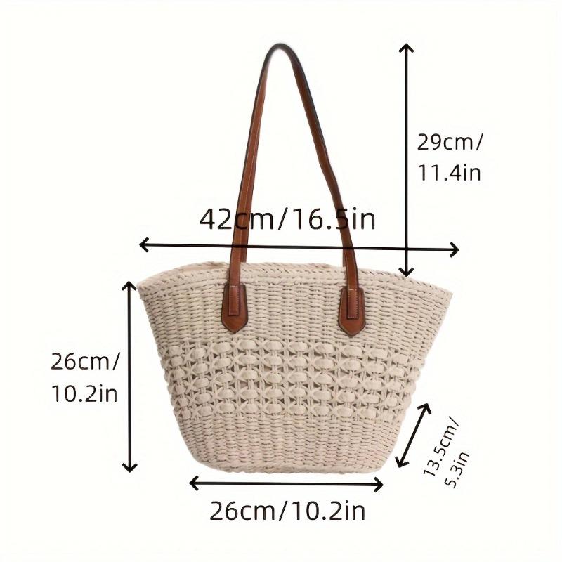 

Shoulder straw bag Lazy wind handwoven bag Large capacity tote bag Women s vacation vegetable basket Beach bag welt zipper