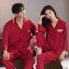 Wedding red pajamas female newlyweds spring and autumn ice silk long-sleeved natal men's loungewear suit new