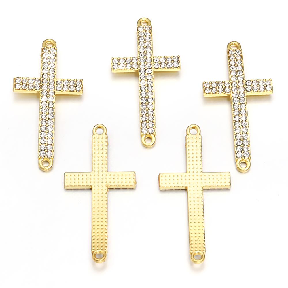 5pcs/Lot 22x47mm Zinc Alloy Crystal Religion Cross Connectors For Women Men DIY Pendant Bracelet Necklace Jewelry Findings