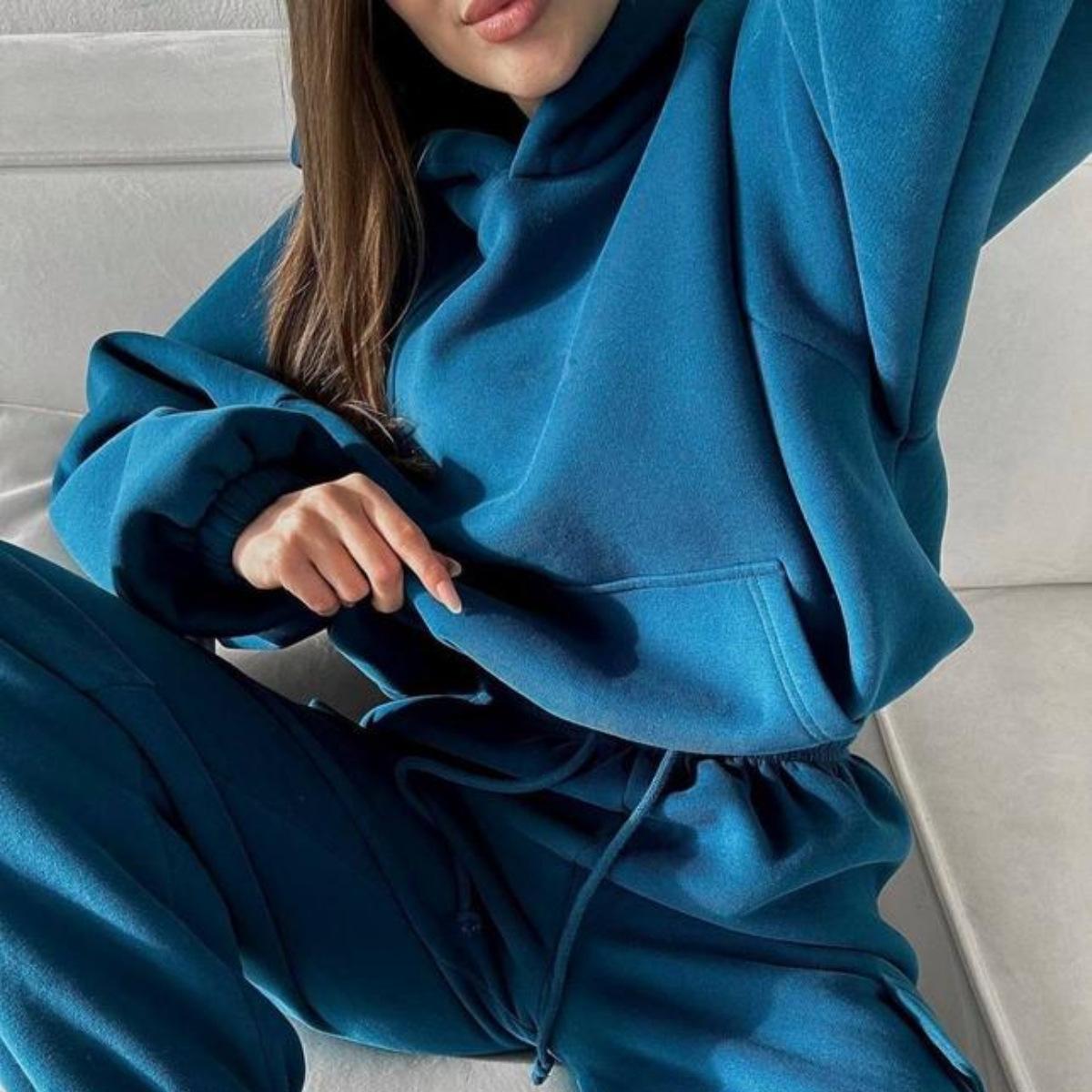 

Women s Casual Suit Blue Hoodie with Matching Jogger Pants, 4 Color Options S синій