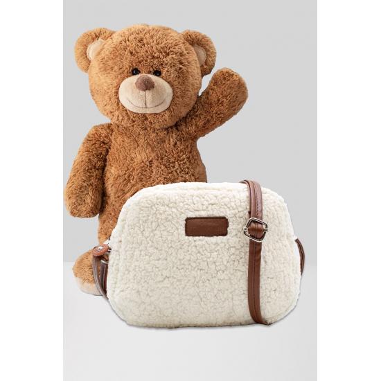 

Женская мини-сумка через плечо из бежевого кремового меха из плюша серый