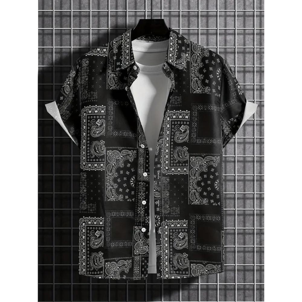 Palmshadow Cuban Camisa Men's Clothing Simple Hawaiian Print Poplin Shirt Business Holiday Everyday Outdoor Short Sleeve Shirt