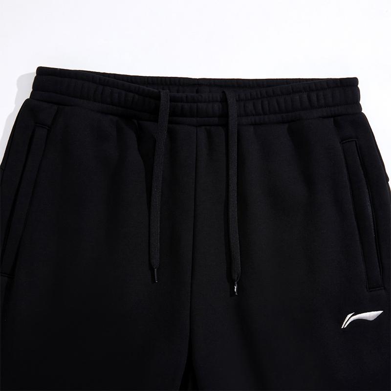 Li-Ning Solid Color Fleece Elastic Waist Loose Straight Leg Knit Sports Pants Men Bottoms Black AKLUE29-1