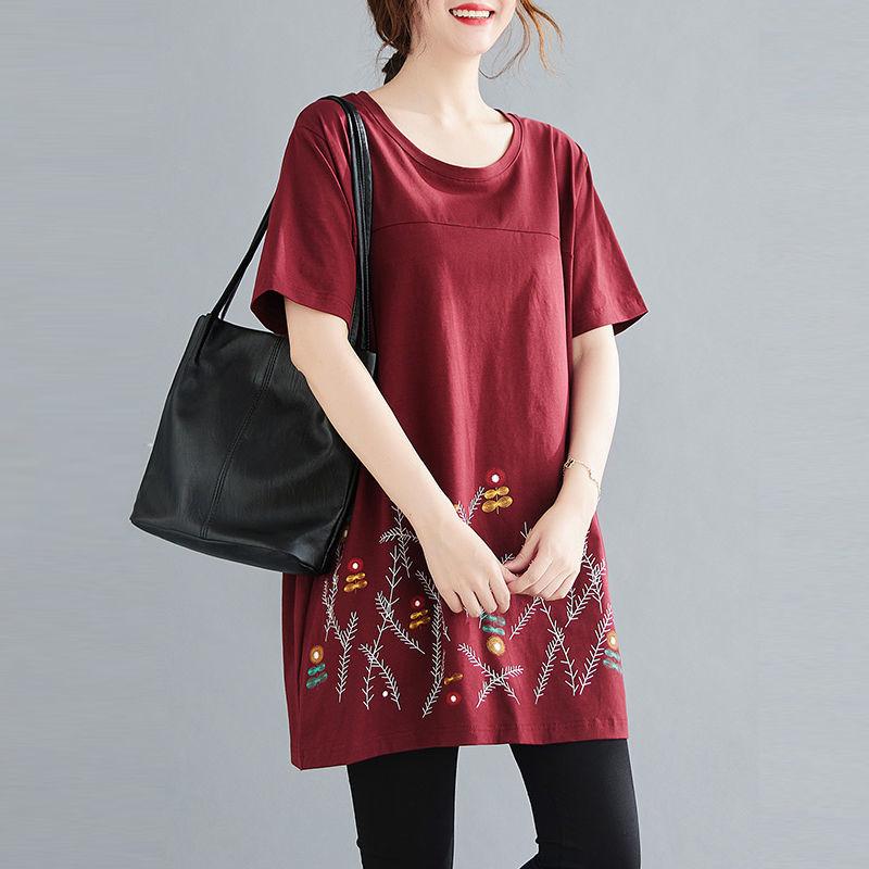 Mom's Summer Clothing New Large Size Loose Short-sleeved T-shirt Women's Top Middle-aged Fashionable Belly-covering T-shirt