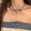 Sweet Cool Heart Pearl & Flower Rivet Tassel Necklace - Punk Style Collarbone Chain