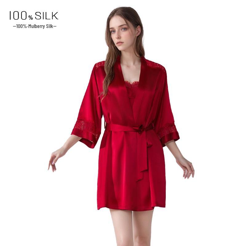 Silk Pajama Dress & Robe Set: 100% Mulberry Silk Two-Piece Camisole Dress with Morning Robe
