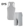 2Pcs/Set Men Sportswear Waffle Fabric Solid Color O-Neck Sleeveless Vest Elastic Waist Wide Leg Shorts Suit Casual Wear