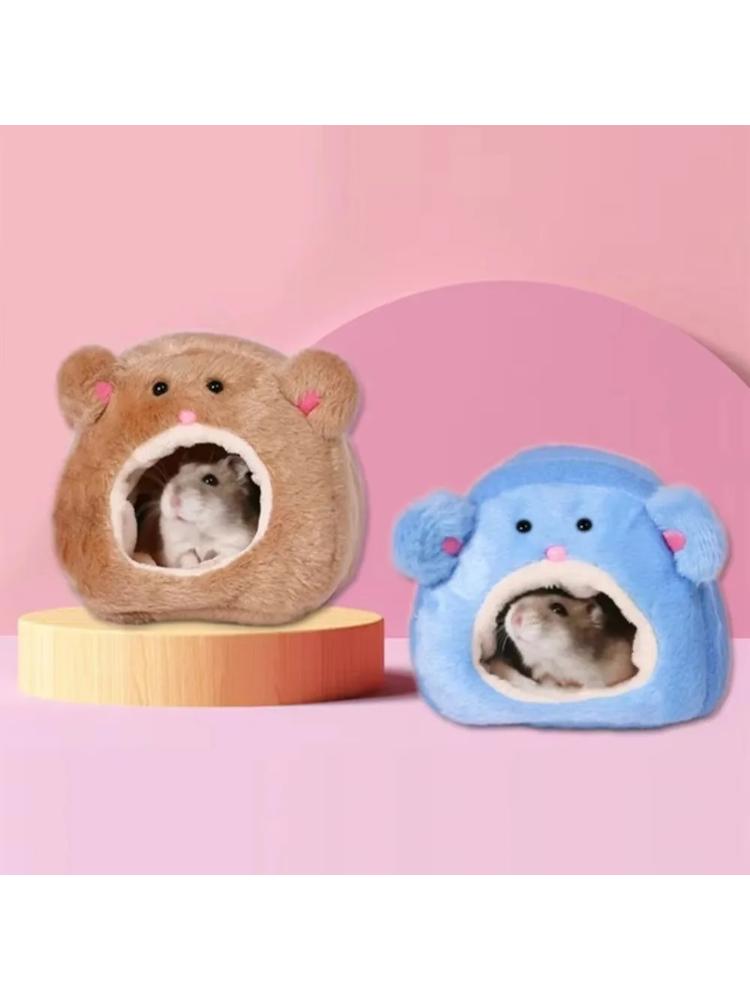 Cartoon Bear Shape Hamster Warm Bed Fleece Cozy Hamster Cage Bed with Mat Cute Pet Sleep Nest Autumn Winter
