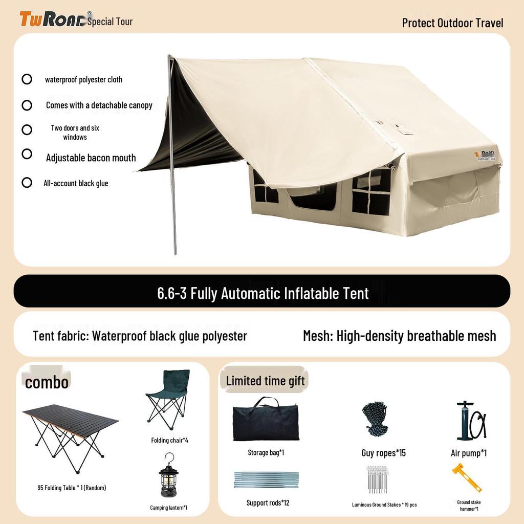 Automatic Inflatable Family Camping Tent with Sun Protection, Windproof & Waterproof Features