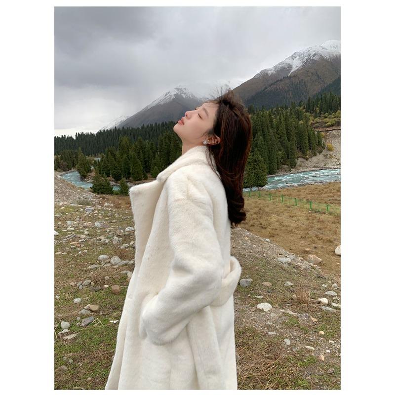 Winter Warm Thick Faux Fur Coat Women Long Trench Jacket Faux Mink Fur Collar Eco Friendly Outerwear