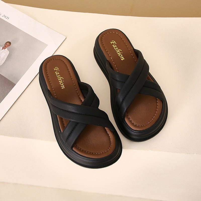 Ladies Fashion Slippers Mid Heel Anti-slip Round Head Shoes for Women Sense of Luxury Open Toes Comfortable Zapatillas De Mujer