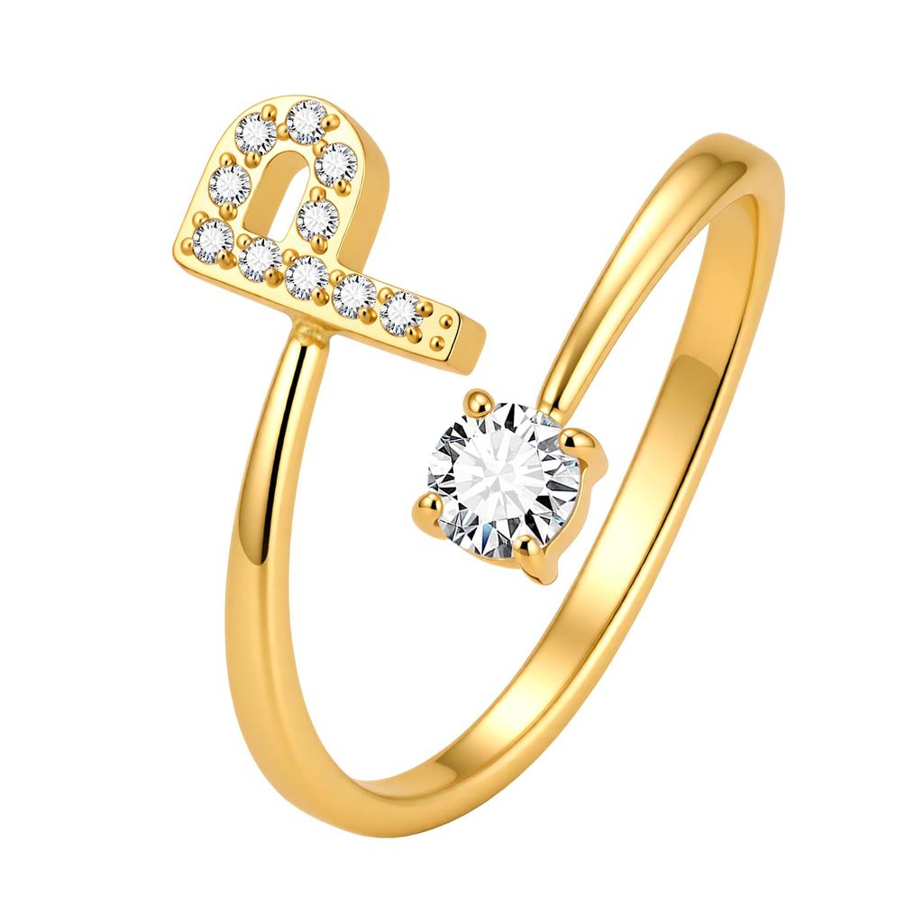 Chic Zircon Initial A-Z Letter Rings for Women Girls Adjustable Opening Ring Name Alphabet Female Wedding Fashion Jewelry Gift
