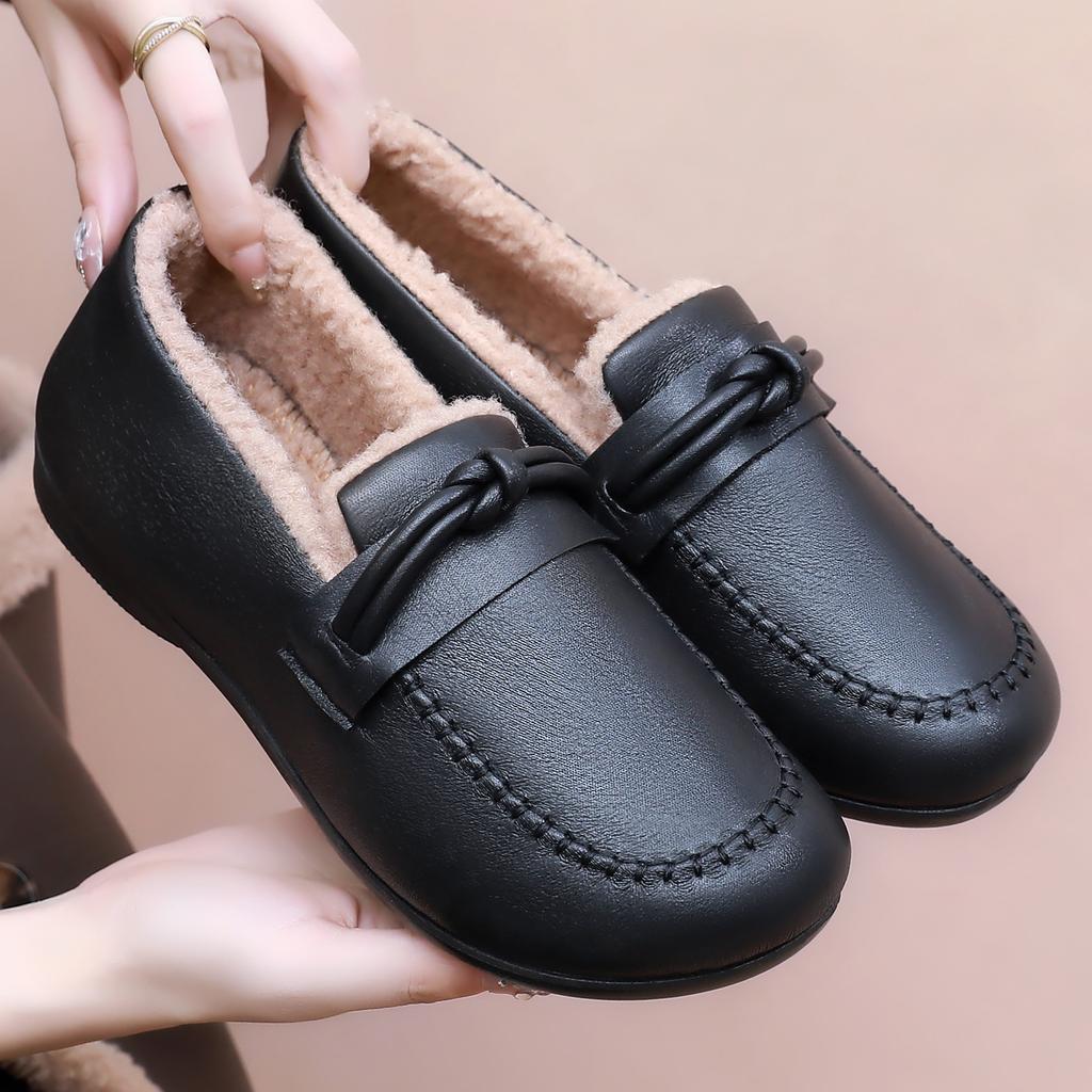 Women's Shoes Autumn and Winter Fleece Shoes Thickened Small Leather Shoes Cotton Shoes Medium Warm Snow Boots Versatile Fluffy Shoes