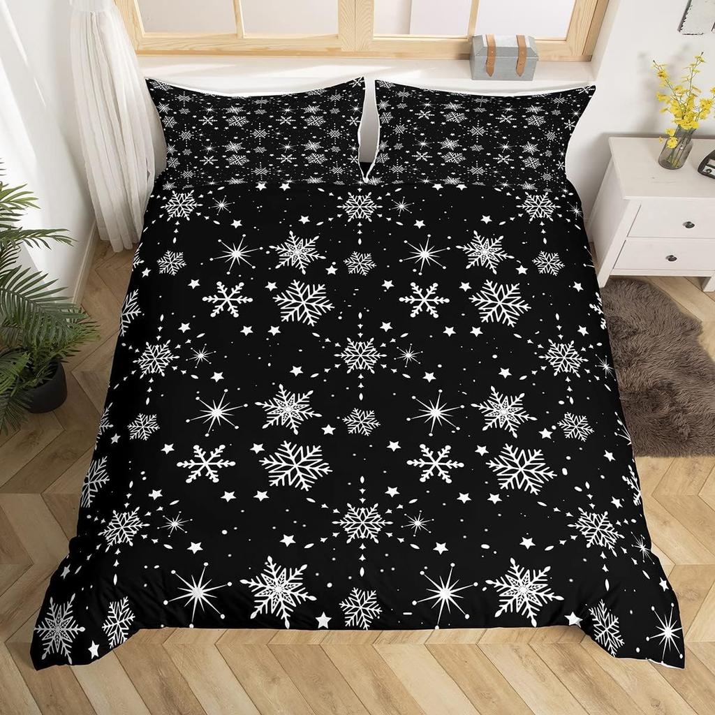 Snowflake Duvet Cover Twin King Merry Christmas Comforter Cover For Child Boys Girls, Glitter Galaxy Bedding Set, New  Gift