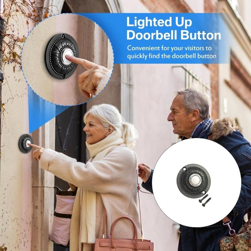 Retro Metal Doorbell Button Replacement Heat Resistant Metal Design Low Voltage Illuminates Push Button for Household