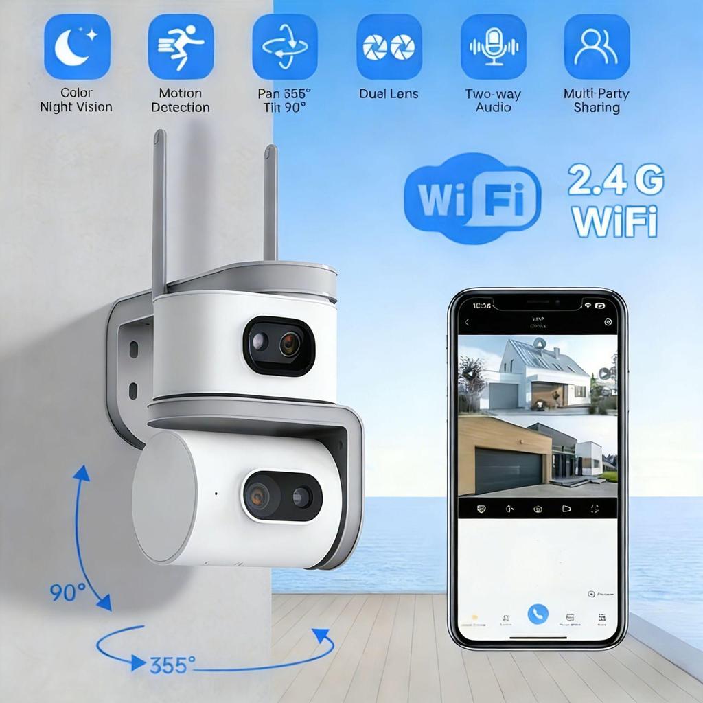 Wireless Dual-Screen Indoor Camera with HD and Dual-Light Night Vision for Remote Home Monitoring
