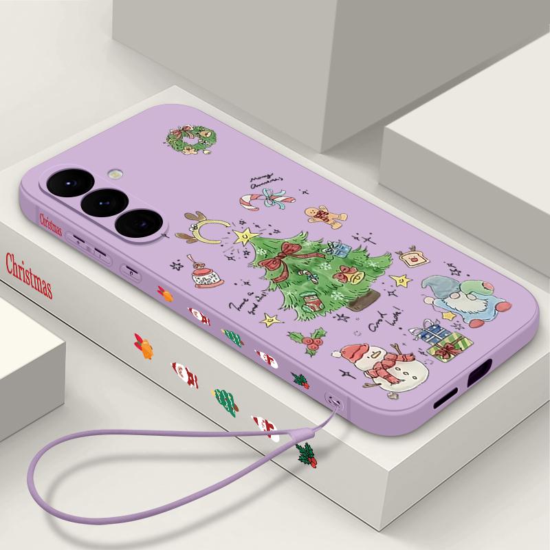 Lanyard Soft TPU Case For Samsung Galaxy A17 A16 A56 A55 A54 A15 A35 A26 A36 5G S25 S24 S23 S22 Ultra S24 FE Christmas Tree Phone Cover