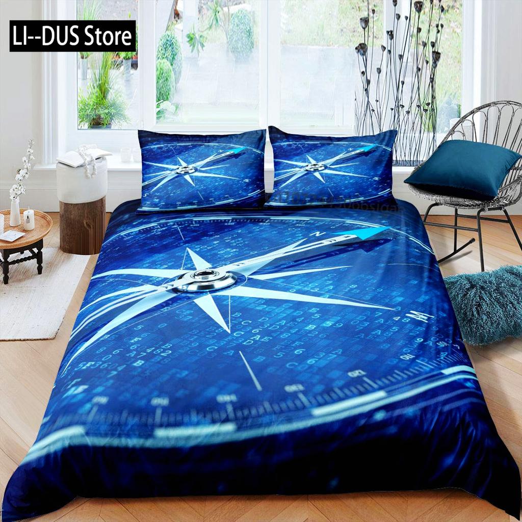 Compass Duvet Cover Set Marine Discovery Art Decorative 3 Pieces Bedding Set with 2 Pillow Shams Twin Full Queen King Size