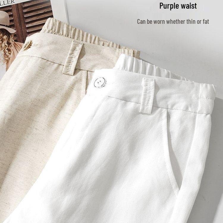 Women's Cotton Linen Wide-Leg High-Waisted Pants - Summer Loose Casual Straight-Leg Long Pants