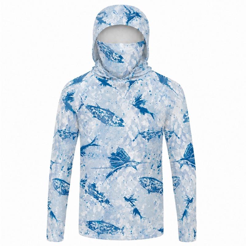Men Hood Fishing Shirt Long Sleeve Fishing T Shirt Uv Protection Fishing Apparel