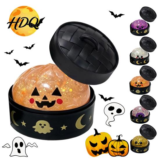 Sensory Fidget Toys for Stress Relief Halloween Bun Squeeze Toy with Steamer Ball Spooky Ghost Transparent Glitter Fidgets Calm Pumpkin Adults