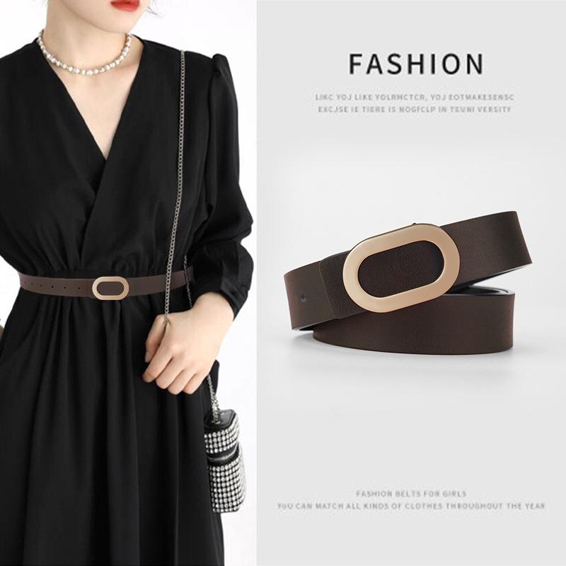 Women's Belt New Fashionable Smooth Buckle Thin Belt Versatile Skirt and Dress Decorative Women's Belt