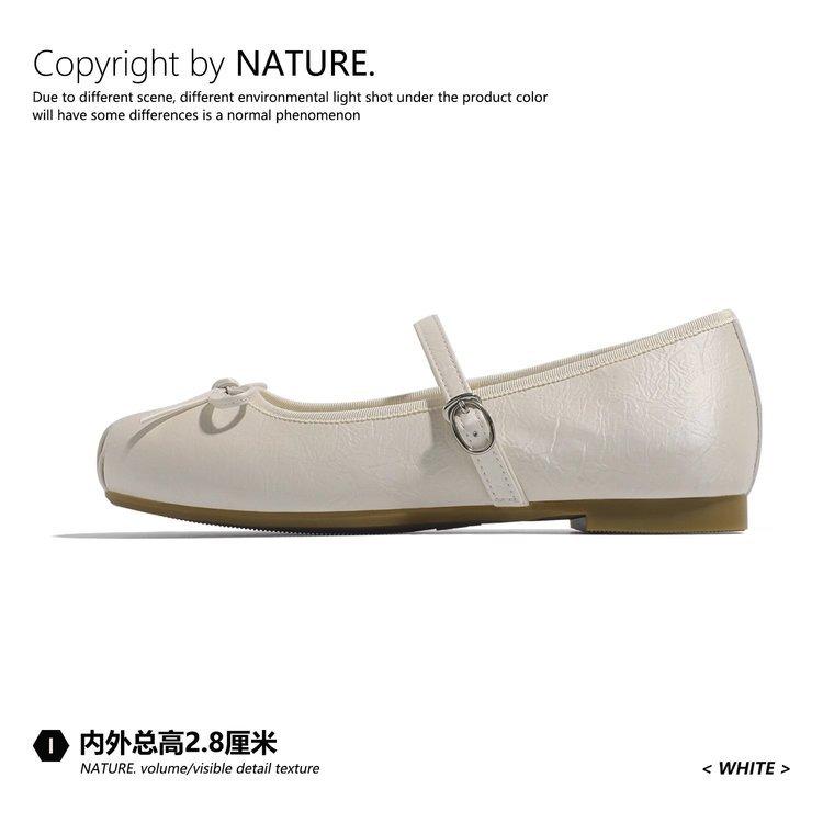 

Soft leather version gentle French Mary Jane shoes women s comfortable inner height increase bow word with casual ballet style shoes 40