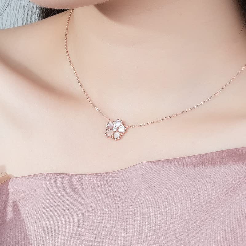 Colier cu flori de cireș pentru Flori Roz sunt în Pandantiv Floare din Argint Complet Cadou de Ziua de Naștere pentru Femei Populare [FH.pasăre], Popular, Auriu,