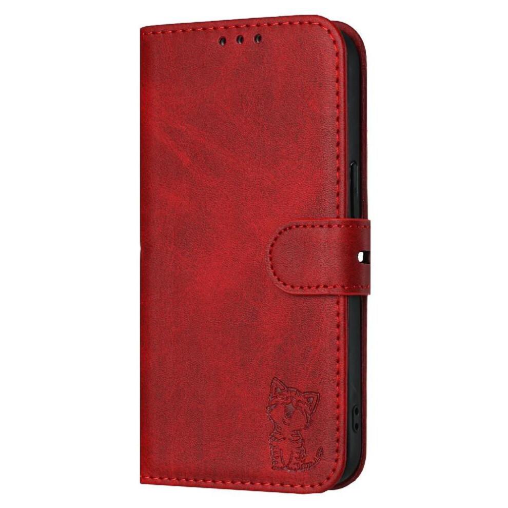 (Red) Wallet Case for Iphone 16e Magnetic Closure Kickstand Card Holder Embossed All Round Protection
