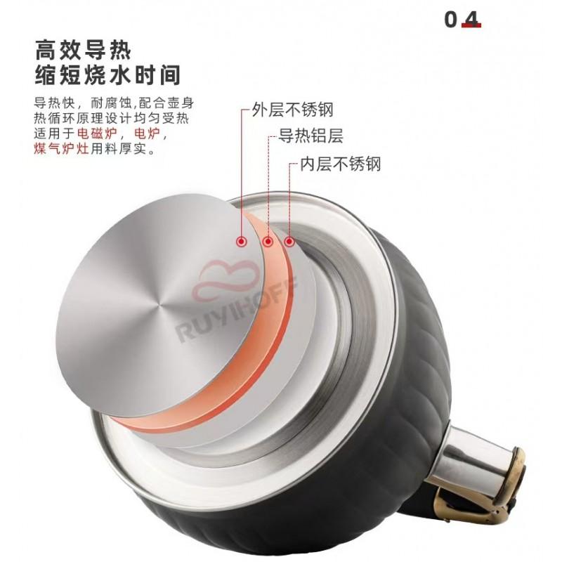 3.5L Stainless Steel Whistling Kettle Black Pumpkin Design Stovetop Water Boiler Kitchen Home Use