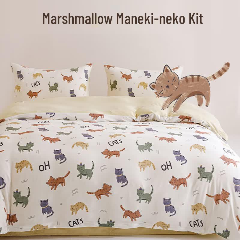 HWM Lucky Cat 4-Piece Flat Sheet Bedding Set