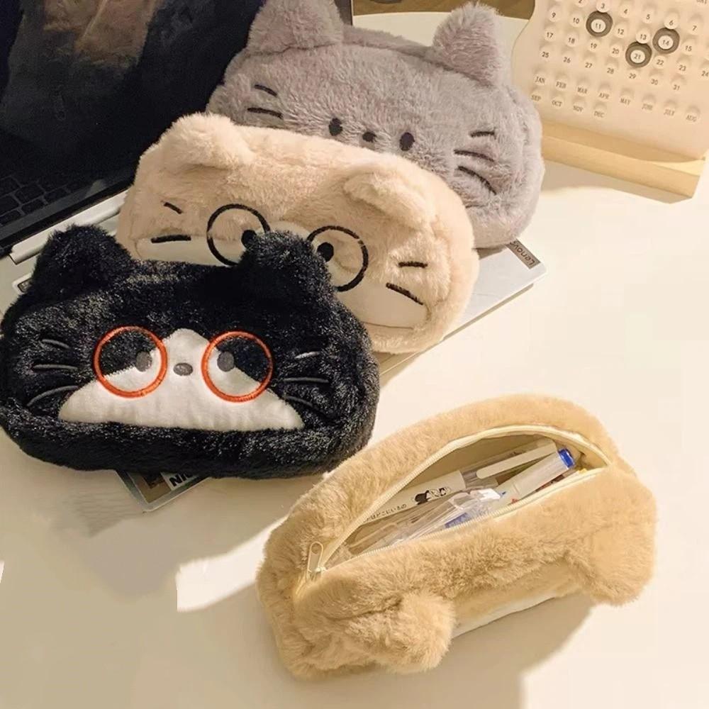 Kawaii Cartoon Pencil Case Cute Stationery Storage Bag Plush Cat Stationer Bag  School Supplies