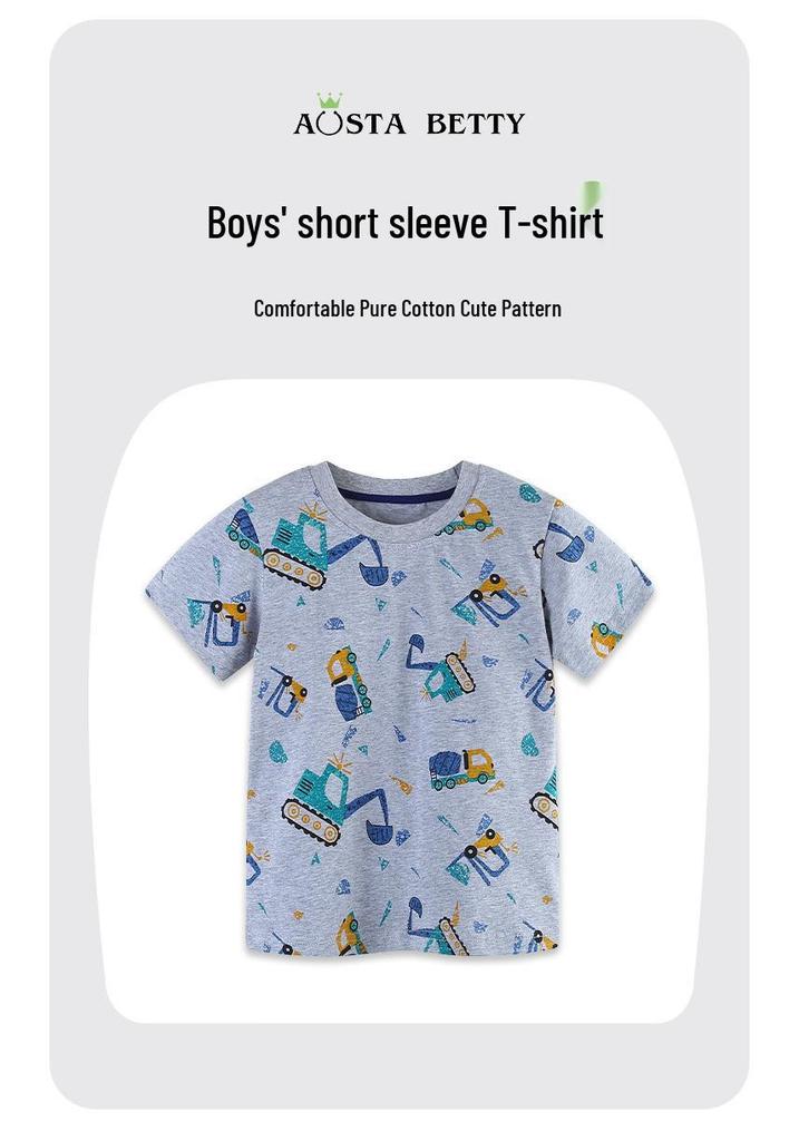 Boys' Short Sleeve Cartoon Car Print Knit Cotton T-shirt