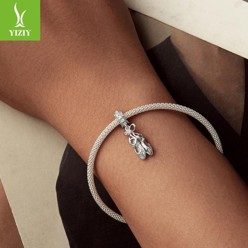 S9 Sterling Silver Ballet Shoes Pendant, Wind Personality Diy Bracelet Beaded Accessories Necklace Pendant