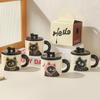Cute Hat Cat Mug with Lid Cute Cartoon Animal Ceramic Cup Office Home Coffee Water Cup