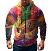 Men's Sports Casual Fleece Hoodie Carnival Print Hoodie Cardigan Zipper Multi-pocket Hoodie Coat