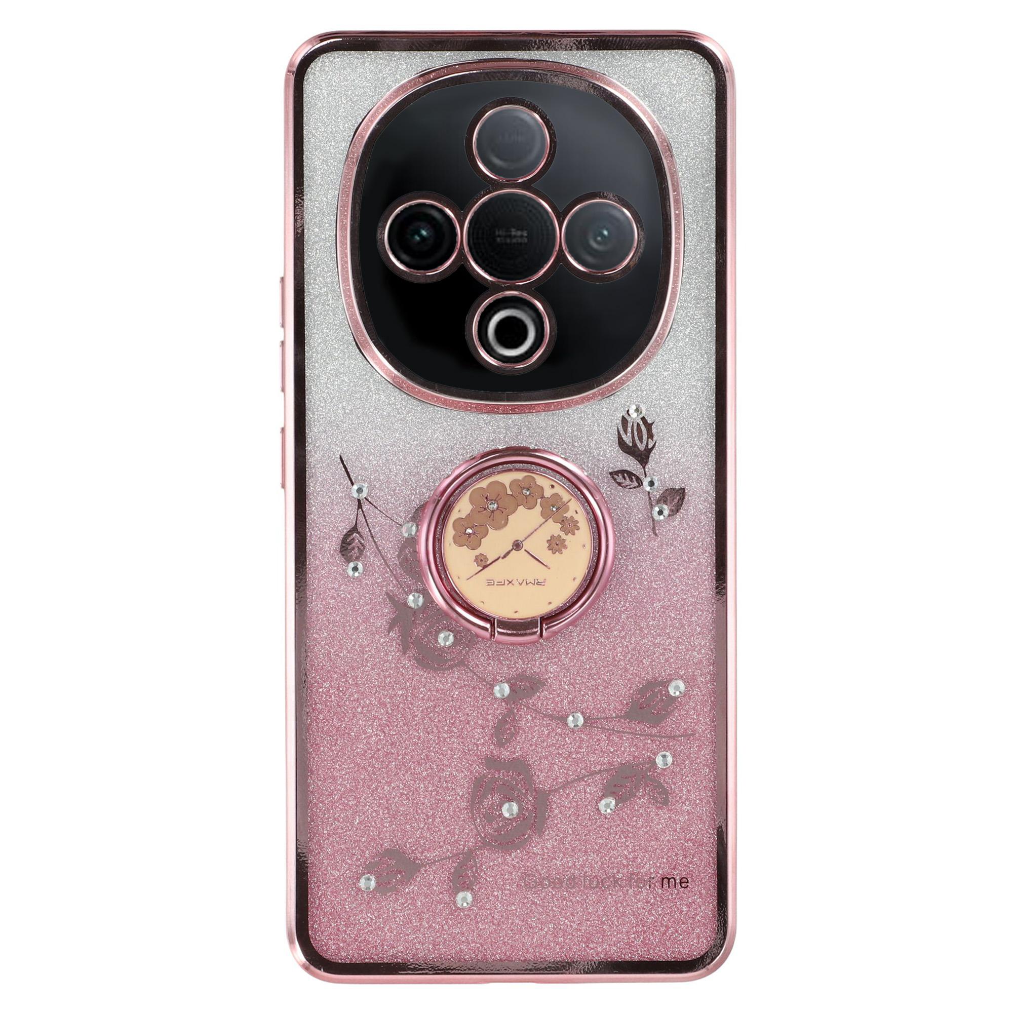 

Чехол KADEM для vivo Y300 5G с кольцом-подставкой TPU с цветами и градиентным блеском Rose Gold