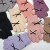 Bow Gloves Women's Winter Versatile Touch Screen Student Outdoor Cycling Warm Five-finger Knitted Wool Hand Socks