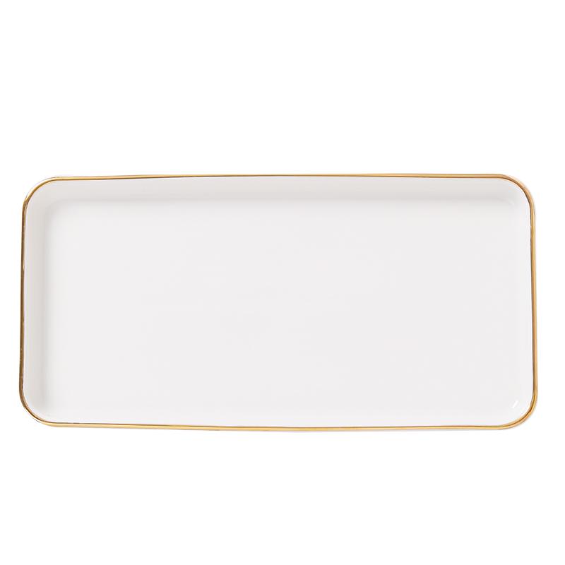 Gold-Rimmed Rectangular Ceramic Dessert and Sushi Plate