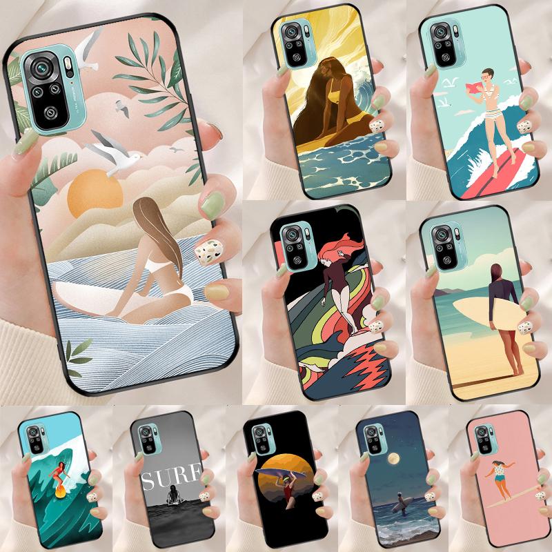 Surfboard Surfing Surf Girl Cover For Xiaomi Redmi Note 14 13 12 9 10 11 Pro 9S 10S 11S 12S Redmi 14C 10C 12C 13C Case