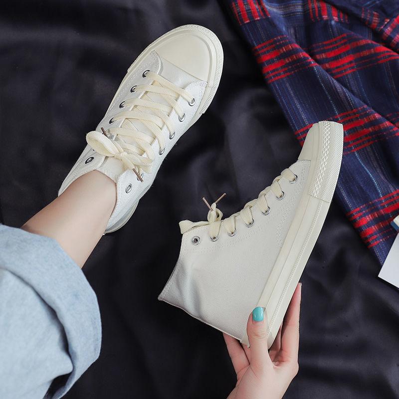 Thick-soled 1970 high-top canvas shoes women's versatile student cloth shoes 2025 new retro Harajuku board shoes white shoes