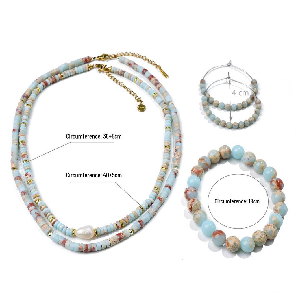 Chinese New Style Shoushan Stone Beaded Necklace Set for Women