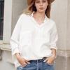 Women's Plus Size Loose Fit Denim Shirt with 3/4 Sleeves and Double Pockets Casual Everyday Top