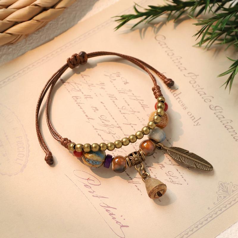 Hand woven ceramic plant acorn bracelet natural fruit hand rope retro literary bracelet women