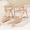 Fashion Fashion Sexy Women's Stiletto Heels Pointed Toe Shoes with Rivet Cutout Two-Strap Design Ladies Shallow Mouth Zapatos Mujer