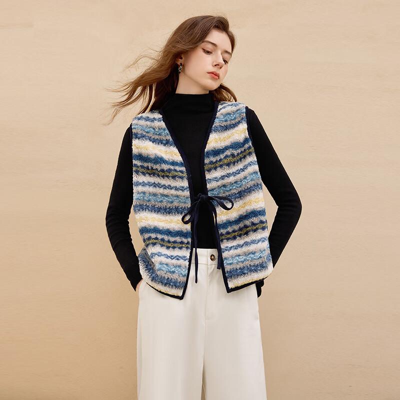 Ta Chi Women's Color-Block Stripe Plush V-Neck Vest